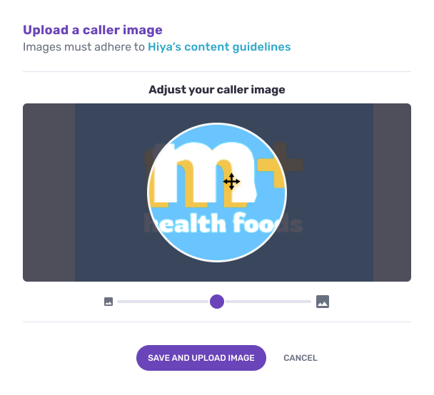 The image adjustment step, with the circular display area and the zoom control below it.