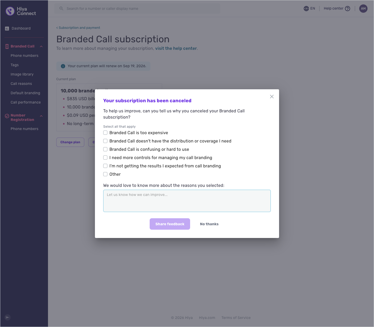 The cancellation confirmation, showing the date the cancellation takes effect.