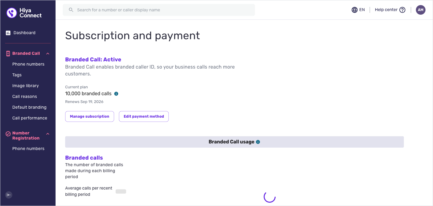 The EDIT PAYMENT METHOD button on the Subscription and payment page.