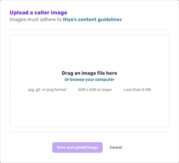 The image upload window, with the area to drag a file onto or browse your computer.